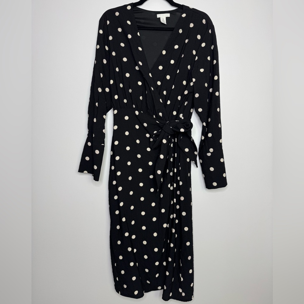 H&M tie-detail wrap polka dot DRESS size small